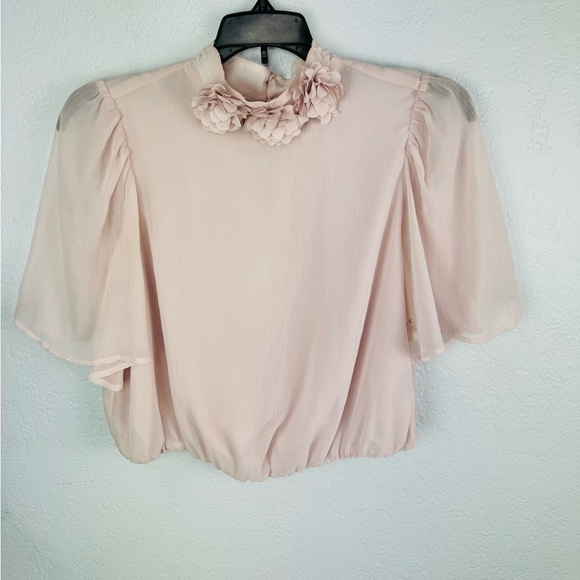 New Joie Light Pink chiffon Mock Neck Crop Top - Picture 2 of 7